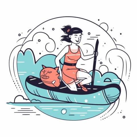 Vector illustration of a girl in a kayak with a pumpkin.