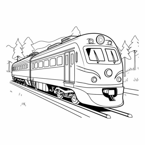 Train in the forest. Coloring book for children.