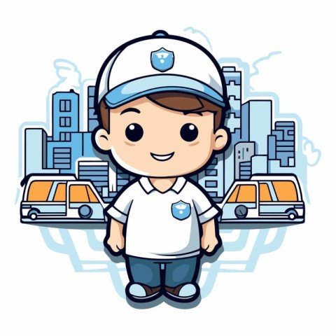 Policeman - Cute Cartoon Mascot Character Vector Illustration