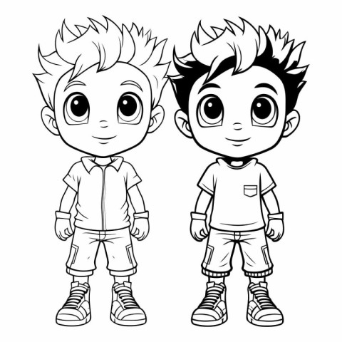 Boy and girl in casual clothes for coloring book.