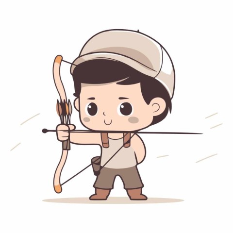 Cute boy with bow and arrow vector illustration. Cartoon little