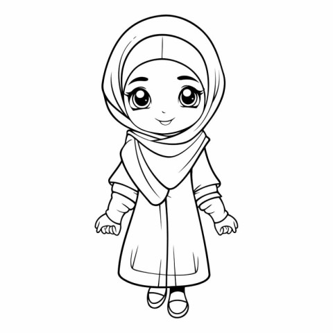 Cute muslim girl in hijab for coloring book.