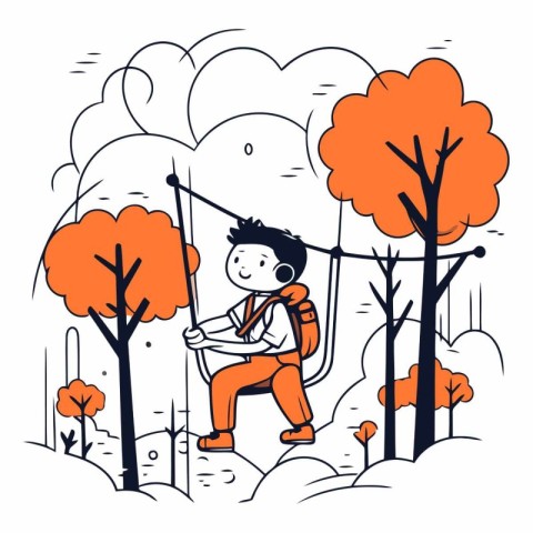 Vector illustration of a boy on a rope swing in the park.