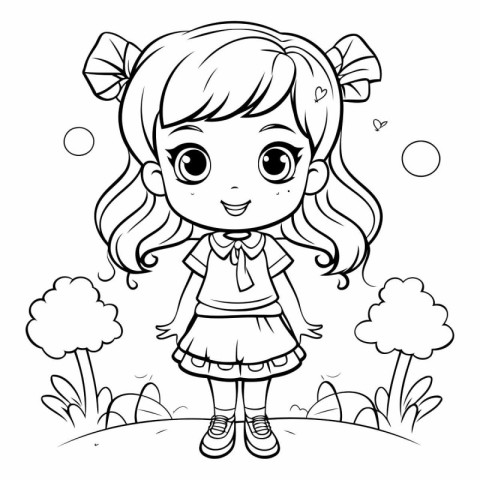 Coloring Page Outline Of a Cute Little Girl Vector Illustration