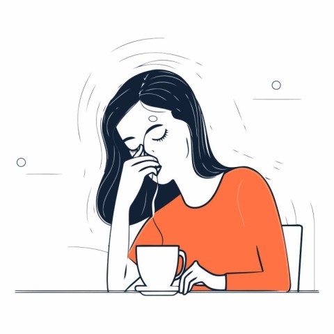 Vector illustration of a girl with a cup of coffee in her hands.