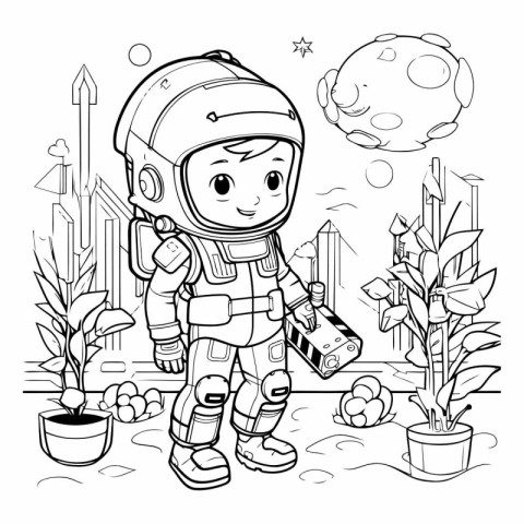 Coloring Page Outline Of a Astronaut Vector Illustration.