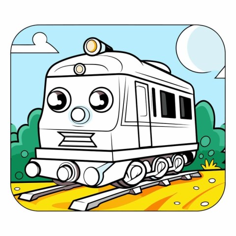 Cartoon Illustration of Cute Train or Steam Locomotive for Color