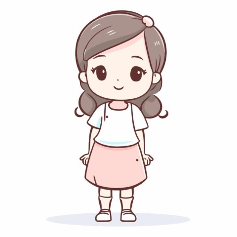 Cute little girl standing and smiling in cartoon style.