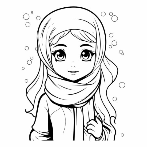 Cute cartoon girl in a hijab for coloring book.