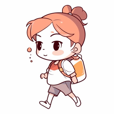 Vector illustration of a cute red-haired girl with a backpack.