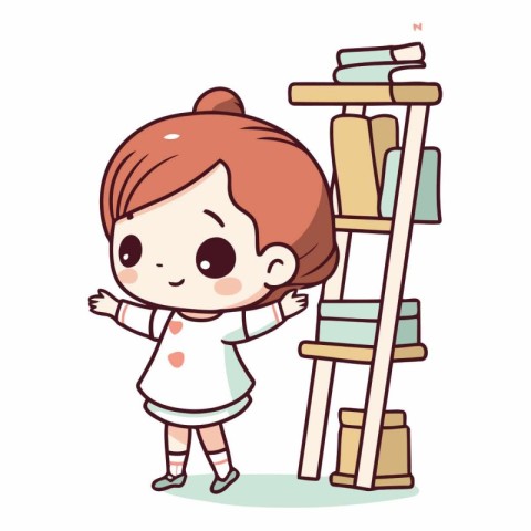 Cute little girl standing near the ladder. Vector cartoon illust