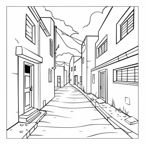 Street in the old city. Hand drawn sketch.