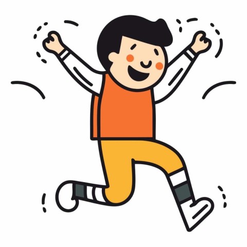 Cheerful boy jumping and dancing. Flat style vector illustration