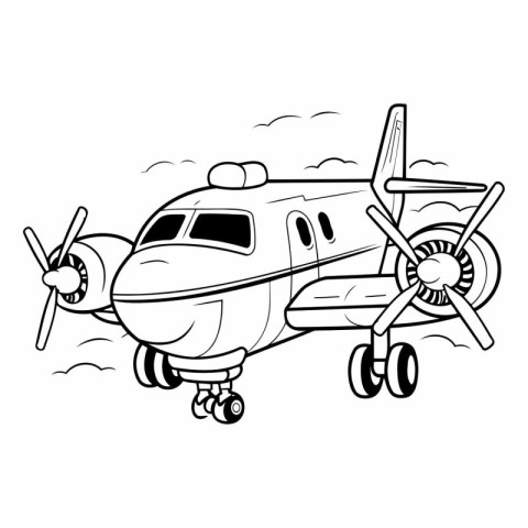 Black and White Cartoon Illustration of a Plane or Airplane for