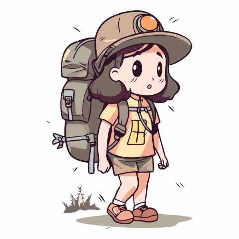 Tourist girl with backpack of a hiker.