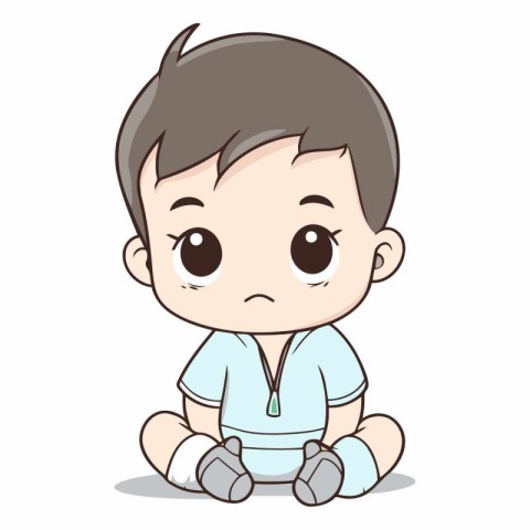 Sad baby boy sitting on floor cartoon vector illustration. Cute