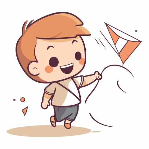 Cute boy flying a kite. Vector cartoon character illustration.