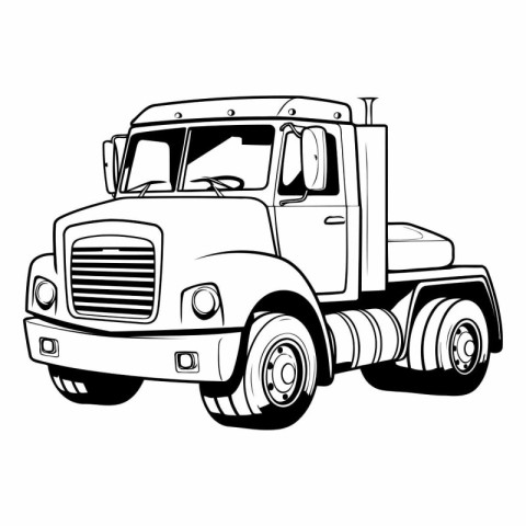 Truck isolated on white background in black and white colors.