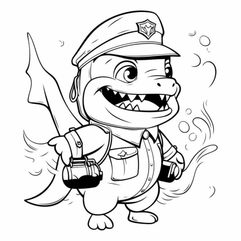 Black and White Cartoon Illustration of Funny Policeman Characte