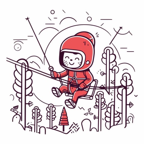 Cute little girl in a helmet skiing on a rope.