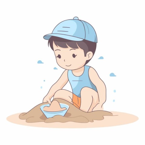 Cute little boy playing with sand in the sandbox.