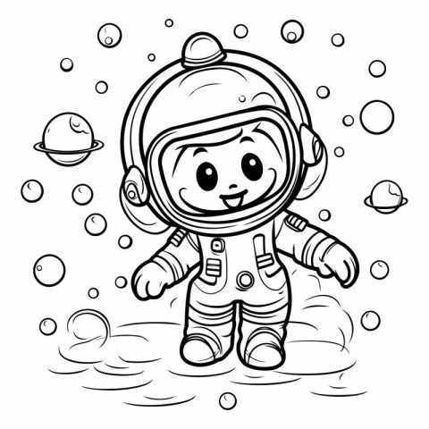 Coloring book for children: Astronaut in the water with bubbles