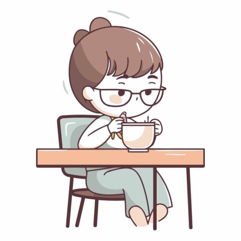 girl drinking coffee.sitting at the table.illustration vector