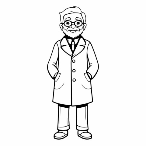 old man with glasses and coat cartoon vector illustration graphi