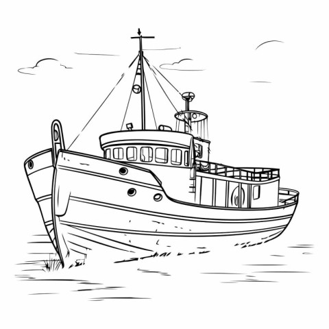 Fishing boat. Hand drawn vector illustration of a fishing boat.