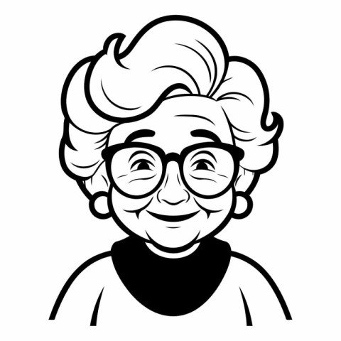 Grandma - Black and White Cartoon Illustration of a Grandmother