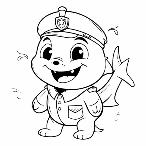 Black and White Cartoon Illustration of Funny Policeman Characte