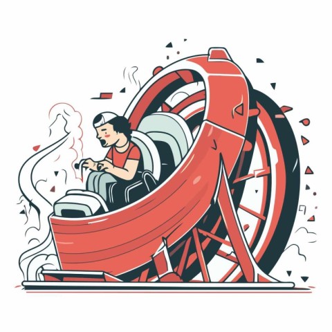 Vector illustration of a man riding a roller coaster. Cartoon st