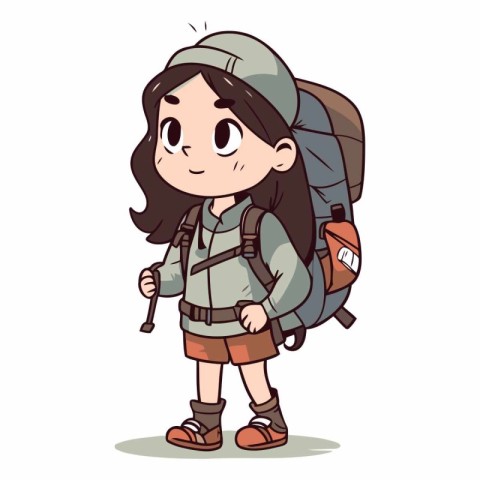 Girl hiker with backpack of a hiker.