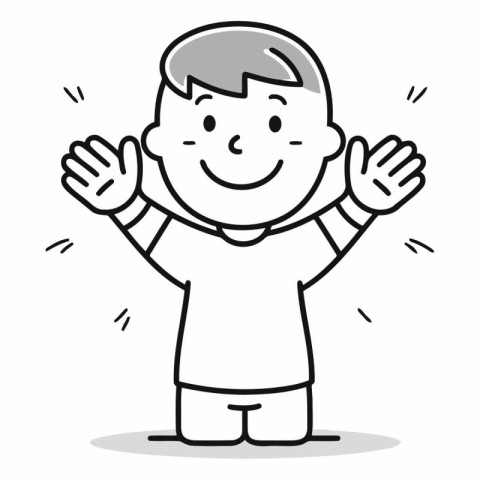 Cute cartoon boy waving hand. Hand drawn style.