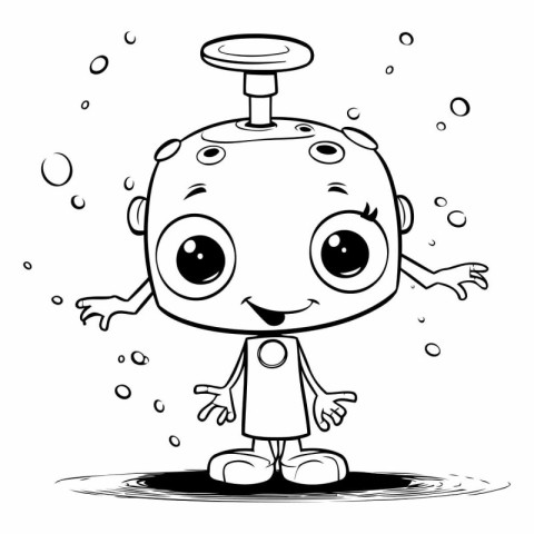 Black and White Cartoon Illustration of Cute Baby Boy Character