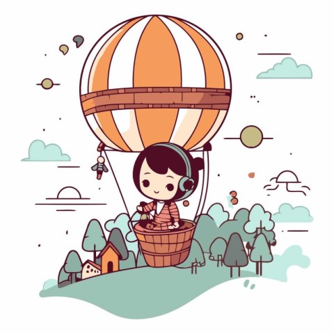 Cute little girl in a hot air balloon.