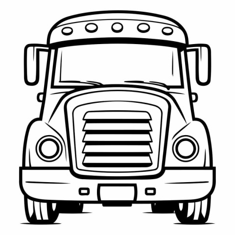 Truck - Black and White Cartoon Illustration of School Vehicle f