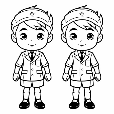 Boy and girl in uniform. Coloring book.