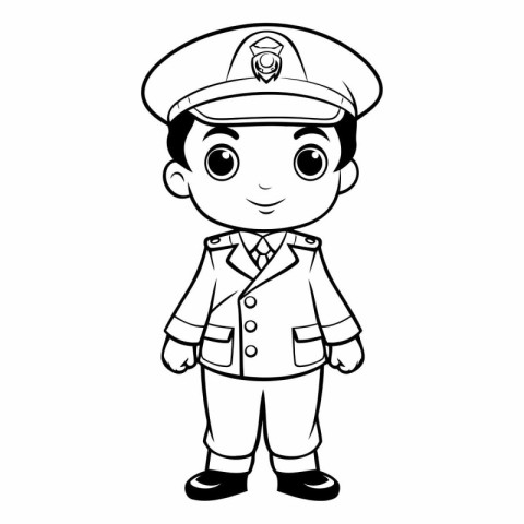 Black and White Cartoon Illustration of Cute Sailor Boy Characte