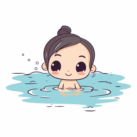 cute little girl in water cartoon vector illustration graphic de