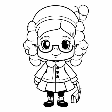 cute little girl with christmas hat cartoon vector illustration