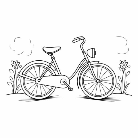 Hand drawn vector illustration of a bicycle on the grass. Doodle