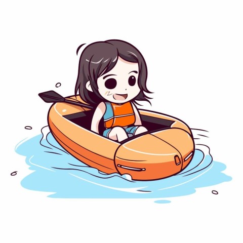 cute little girl riding in an inflatable boat