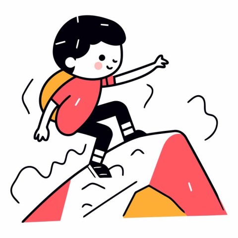 Climbing on a mountain in cartoon style.