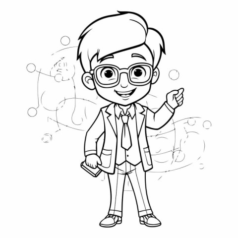 Coloring book for children: boy in school uniform and glasses.