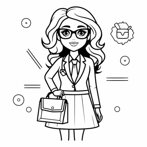 Businesswoman with briefcase in black and white.