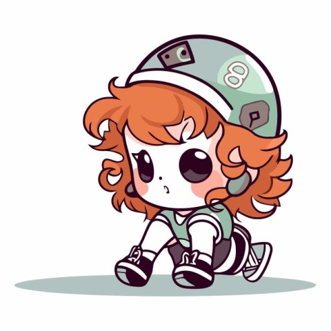 Cute little redhead girl wearing astronaut costume. Cartoon vect
