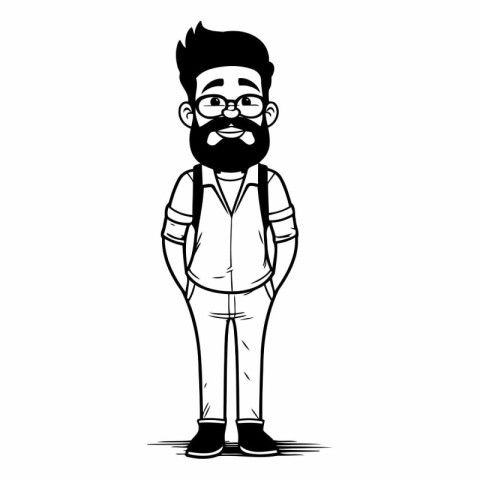 Hipster man cartoon with beard and mustache vector illustration