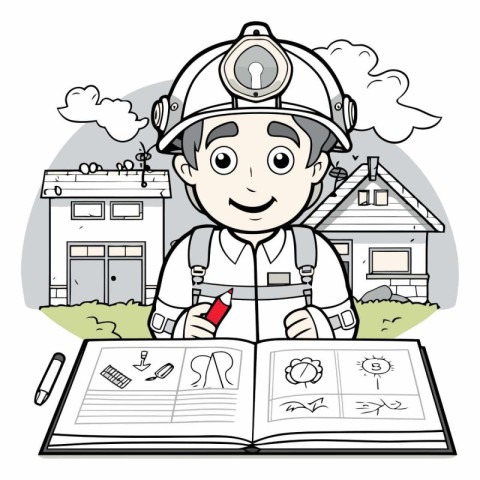 Fireman with a book in his hand. Illustration in vector format