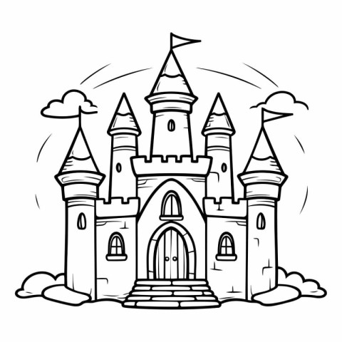 Fairytale castle in doodle style.